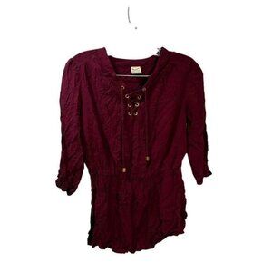 Faded Glory 3/4 Sleeve Peasant Top with‎ Front Tassels Small